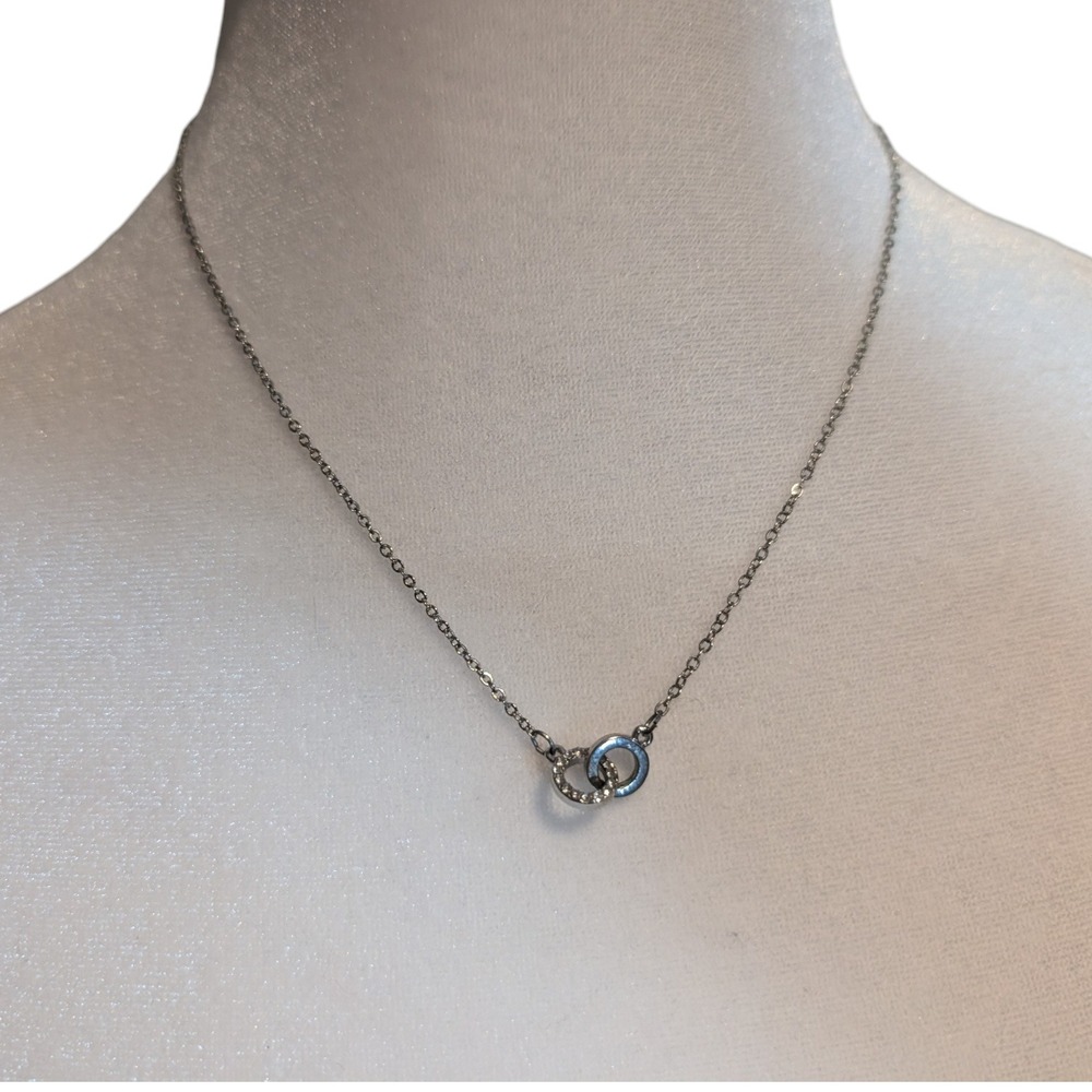 Loft Silver Tone Interlocking Double Circle‎ Pavé Crystal Pendant Necklace